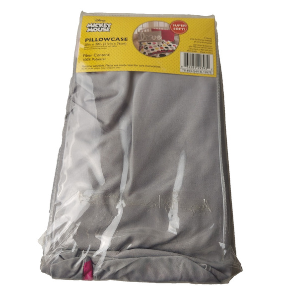 Mickey Mouse Pillowcase Jay Franco "Love" Super Soft 20" x 30" 1 Count Gray Pink - Picture 2 of 4